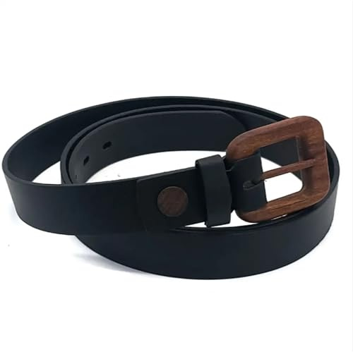 Wood Belt Ledergürtel Schwarz Gürtel Damen Leder 30mm mit Holzschnalle aus Nussbaum Triglav Lächeln