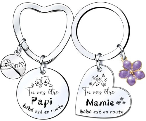 Lumengqi Cadeau annonce grossesse papi et mamie Porte-clés 2 Pièces Porte-clés Cadeaux Noël cadeau futur grand parent papy annonce grossesse originale grand parent mamie papi naissance surprise