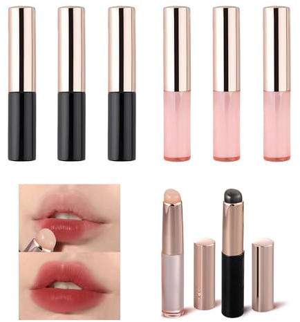 6pcs Silicone Lip Brush, Lip Brush Applicator. Lip Makeup Brush with Dust Cap, Lipstick Applicator Wands, Reusable Lip Mask Applicator for Lipsticks, Lip Balm, Lip Gloss, Lip Balm (3 pink+3 black)