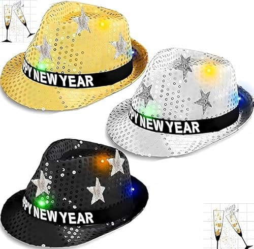 Bdecoll 3Stück Glitzer Silvester Deko 2025 Set,Happy New Year Haarreif Kopfschmuck Partyhüte Accessories - Frohes Neues Jahr - Neujahrsdeko - Dekoration zu Neujahr 2025