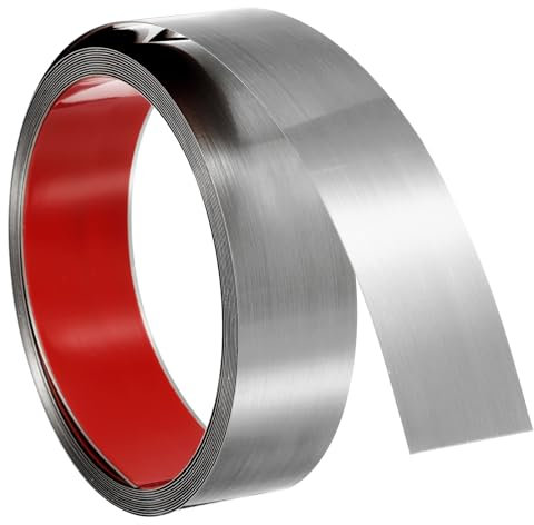 Sourcing Map Moulure murale – 5 m x 4 cm en acier inoxydable à décoller et à coller – Garniture autocollante métallisée à finition brossée pour décoration de la maison, argenté