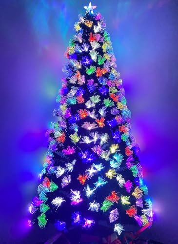 Asinse 4ft Fiber Optic Artificial Christams Tree, LED Pre-Lit Xmas Tree with Tree Topper and Flower Lights, Metal Stand, Holiday Home Xmas Decoration (Type 2, 4ft)