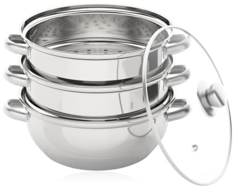 Vapore in acciaio inox con 3 strati e maniglia, vapore multiuso per cucinare carne e verdure in una pentola