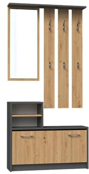 MartHome Garderobe Set Flur - Flurgarderoben Set Modern, Garderobe Set, Platzsparende Flurmöbel, Großem Spiegel und Kleiderhaken - Kleiderbügel für Kleidung und Mäntel (Anthrazit)