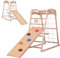 Sinbide 7-in-1 Multifunktionales Hochwertiges Holz-Klettergerüst, Kinder-Indoor-Turnhalle mit Rutsche, Kletternetzen, Kletterfelsen, Turnringen, Stangen, Leitern und Schaukeln，mittelgroße Spielplätze