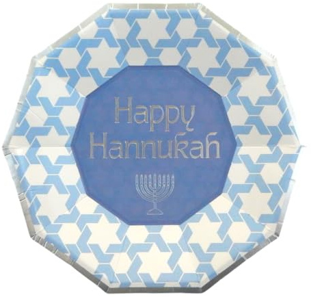 Peacock Supplies Happy Hanukkah Disposable Plates, 10 Pack, 25cm | Blue & Silver Party Plates Set - Single-Use - Great for Adults & Kids
