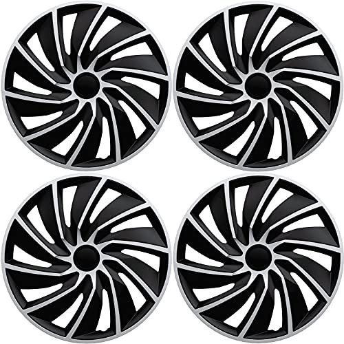Premium Radkappen 15 Zoll in Schwarz-Silber-Matt 4er-Satz hochwertige Radzierblenden für PKW-Stahlfelgen Radblenden-Zweifarbig Radabdeckungen Raddeckel Zierblenden Zierkappen Zierdeckel 4 Stück