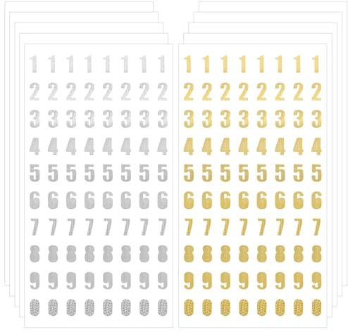 10 Blatt Zahlen Aufkleber 0-9 Zahlen Zum Aufkleben Glitter Number Stickers Selbstklebend Kleine Klebezahlen Kunstaufkleber Sparkle Klebezahlen Für Scrapbooks Grußkarten Kunsthandwerk (Gold Silber)