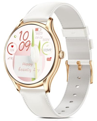 BOALZETD Smartwatch Damen mit 1,43 AMOLED Touchscreen, Fitnessuhr mit Schrittzähler 120+ Sportmodi IP68 Wasserdicht Puls/SpO2/Menstruationszyklus/Schlafmonitor für iOS und Android, Roségold Weiß