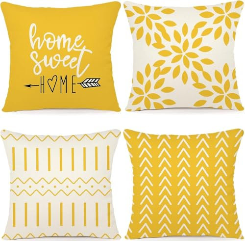 Hopomoon Gelbe Kissenbezüge 40 x 40 cm – 4 Stück dekorative Kissenbezüge für Sofa, Geschenkidee