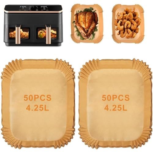 100PCS Air Fryer Liners for COSORI Dual Air Fryer 8.5L CAF-R901, Disposable Air Fryer Parchment Paper Liners for Cookwise 9L Air Fryer AF2-40D06, Non-Stick Air Fryer Accessories for Dual Airfryer