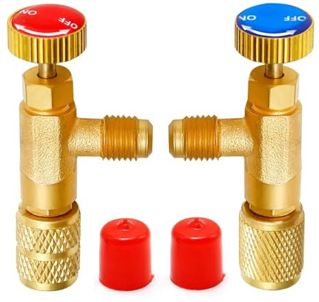 2 Stück R410A R22 Kältefüller Sicherheitsventil Schnellkupplung Klimaanlage, Messing Füllung Kühlmittel Kimaanlagenadapter, Durchflussregelventil Klimaanlage Adapter für Kältemittelbefüllung