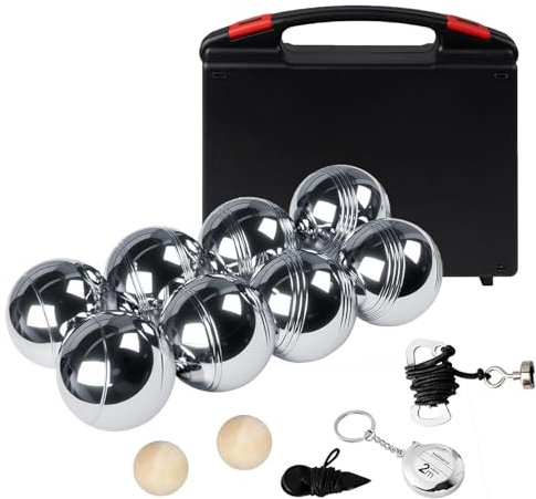 Kroosim Boule Set, Boccia Kugeln mit 8 Metall, Personalisierte Petanque Boule Kugeln mit 4 Verschiedene Linien, 73mm/ 720g pro Kugel, Boccia Spiel Set für Outdoor und Freizeitspiele, Serie B