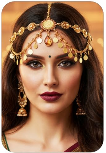 Gortin Pailletten Boho Kopfkette Goldmünzen Kopfschmuck Halloween Kostüm Haarschmuck für Frauen