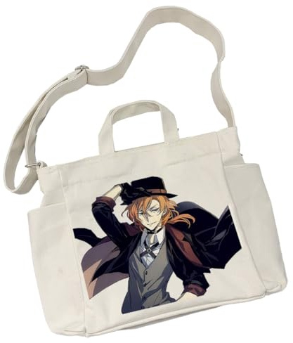 Tongyundacheng Anime BSD Canvas-Tasche Nakahara Chuuya/Dazai Osamu bedruckte Tragetasche große Kapazität Student Handtasche Anime Rucksack für Bücher Laptop, Typ 2, 27x37cm