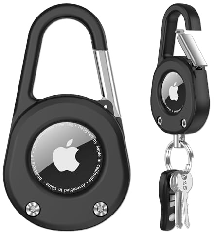 SCALLOP Schlüsselanhänger für AirTag (1. und 2. Generation) mit Karabiner, dicker harter PC Air Tag Halter, IPX8 wasserdicht, sicheres Schloss, Universal Wheel Schlüsselanhänger (Schwarz 1er Pack)