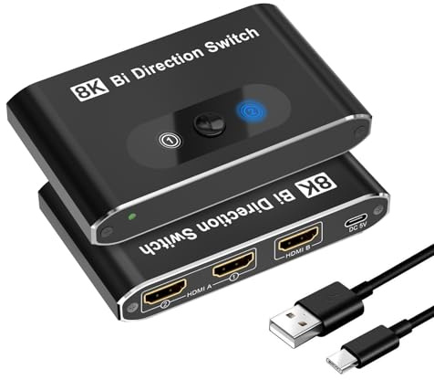 8K@60Hz HDMI Switch, Bi-Direzionale HDMI Splitter 2 in 1 Out & 1 in 2 Out, HDM Selector Switch Supporta 4K @120Hz 1080P@240Hz, 2 porte 48Gbps HDMI Switcher Compatibile XBox Roku TV Monitor Proiettore