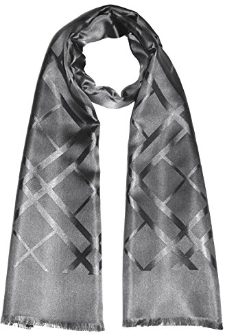 Lorenzo Cana Herrenschal aus 100% Seide aufwändig jacquard gewebter Damast Seidenschal Seidentuch Tuch silber-grau 25 cm x 160 cm 8921111