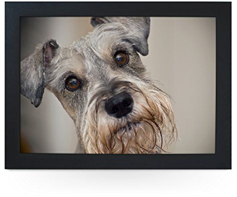 Portable Lap Desk Tray (Miniature Schnauzer) Handmade Wooden Frame, Beanbag Cushioned Bottom | Computers, Laptops, Meals, Food | L0061 Black