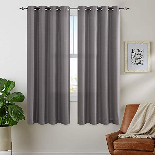 CKNY Vorhänge Halb Transparent Gardinen Blickdicht Vorhang mit Ösen Sheer Voile Schal Fenster Leinen Optik für Landhaus Wohnzimmer Schlafzimmer 2 Stücke 175 cm x 140 cm (H x B) Grau