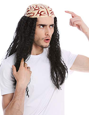 WIG ME UP - 91579-ZA103 Perücke Damen Herren Halloween Horror Gehirn Zombie Schwarz lang