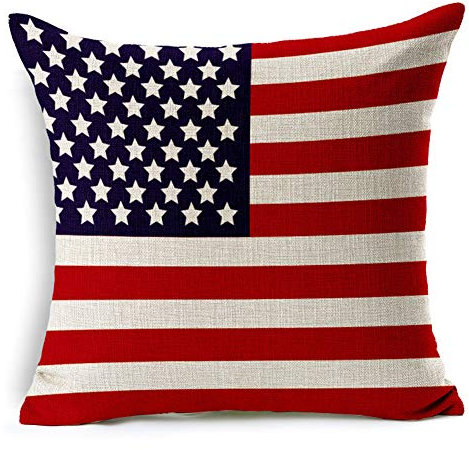 Egurs 45 x 45 cm Kissenhülle USA Flagge Deko Kissenbezug 100% Leinen Baumwolle