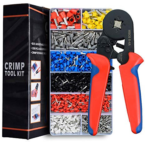 KUANDARMX Multifunktional Crimpzangen Aderendhülsen Set, Aderendhülsenzange mit 1200 Stück Aderendhülsen Tool Kit 0.25-10mm², Selbstausrichtende Core Fitting Crimp Tool Kit Sparen Sie Aufwand