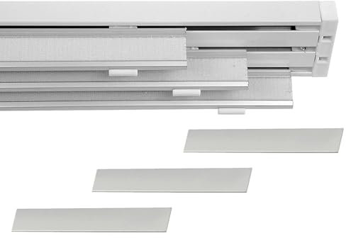 Tringle à Rideau Panneau avec Rail à 3 Voies, Personnalisable, Ouverture par Cordon ou Manuelle, Rail pour Rideaux Intérieur, Fenêtres, Portes ou Cloison, Fixation au Plafond ou au Mur (150CM)