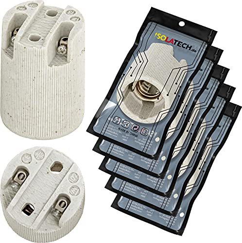 ISOLATECH 5Stk E14 Keramik Lampenfassung LED Energiesparlampen (max.250V/4A) Leuchtmittel Home Küche Kühlschrank Badezimmer Decke Installation Sockel Halterung einbauen hitzebeständig
