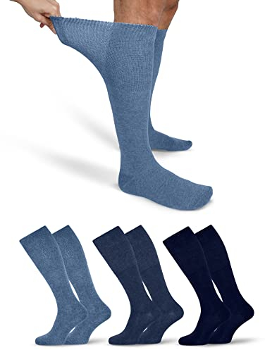 OCERA 3x Kniestrumpf Unisex für Diabetiker geeignet und ohne drückenden Gummibund Blau Mix Gr. 43-46