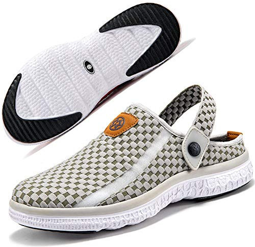 Sabots Mules Homme Sandales Chaussures de Jardin Respirant Amants Pantoufles D'Été Aquatiques de Plage Piscine Chaussons Gris Clair 45