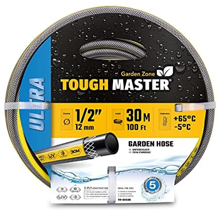 Garden Hose 30m 100ft Heavy Duty 3 Layer Flexible Reinforcement UV & Algae Resistant Hose Pipe for Garden, Pressure Washer, Garden Water Features - Tough Master