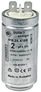Condensateur compatible AEG 125002081/3 2µF 425/475V avec cosses enfichables pour sèche-linge