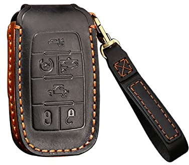 SANRILY für RAM Schlüsselanhänger Abdeckung Leder Schlüsselanhänger Schutz mit Schlüsselbundhalter Keyless 6 Tasten Schlüsselhülle für Dodge Ram 1500 2020 2019-Schwarz