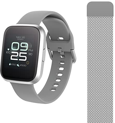 FOREVER smartwatch ForeVigo 2 SW-310 IP68 Bluetooth: v 5.0 Auflösung 240 x 240 px 180 mAh Akku 12 Tage Schrittzähler Kalorien Verbindungen 2 Armbänder (Black) (Silver)