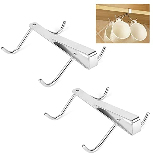 UFURMATE Mug Hooks, 2Pcs 304 Stainless Steel Mug Holder Drilling Free Coffee Cups Holder Under Cabinet Mug Holder Rack, Fit for Cabinet 0.78 or Less (Silver)
