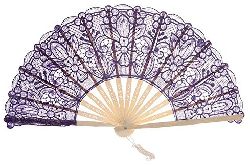 LUMoony 1Pcs Braut-Handfächer aus Bambus, gefalteter Fächer, bestickter Braut-Handfächer mit Bambusstäben, Vintage-Retro-Spitze, Faltbarer Handfächer
