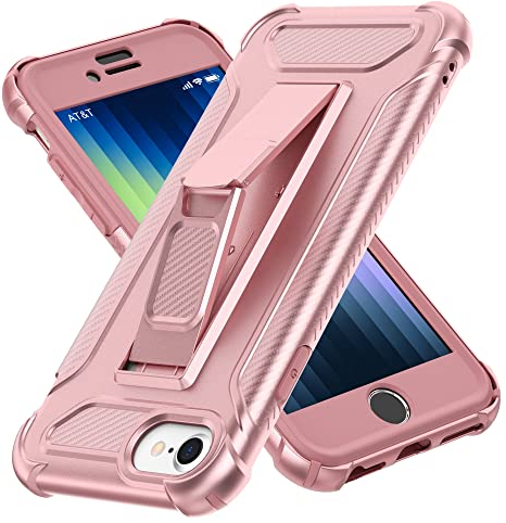 ORETECH per Cover iPhone SE 2022, iPhone SE 2020, Cover iPhone 8/7[2 * Pellicola Protettiva Vetro Temperato][Cavalletto Verticale e Orizzontale] Protettiva in Silicone 5 in 1 Cover Antiurto - Rosa