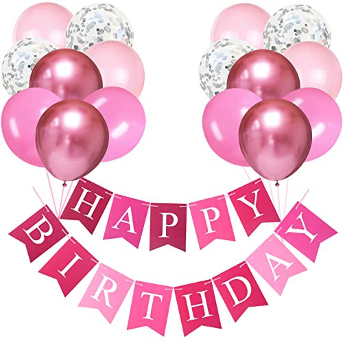 Happy Birthday Girlande Geburtstag Luftballons Rosa Party Deko Banner Konfetti Ballon Gold Alles Gute Zum Geburtstag girlande für Geburtstagsdeko Mädchen Frau