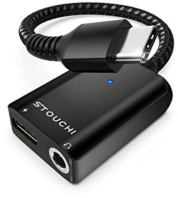 Stouchi Adaptateur d'Écouteur Jack 3.5mm PD USB C, 2-en-1 USB Type C vers Adaptateur Audio Aux pour Casque, DAC Haute Résolution, Prise en Charge Samsung Galaxy S22 S21, Pad Pro Mini6, Pixel 6a,Noir