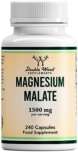 Double Wood Magnesium Malat Kapseln | 240 Hochdosiertes Magnesium Malate – 1500mg Magnesiummalat pro Portion | Gentechnik- und Glutenfrei | Hergestellt in Großbritannien