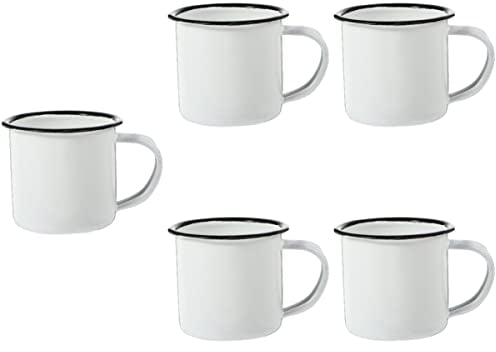 BESTonZON Set Aus Emaille-Bechern, 5 Stück Wiederverwendbar Retro-Emaille-Tasse Espressotasse Puddingbecher, Kaffeetasse Becher Mug Coffee Trinkbecher Für Kaffee/Tee/Kaltgetränke Retro (Weiss)