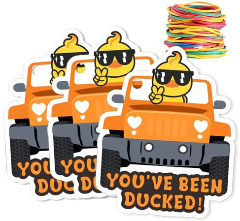 Waxvery Duck Tags, You've Been Ducked, Cute Duck Tag, Duck Ducking Game Card, 35 Pack 2.8 x 2.4, With Round Hole and Rubber Bands, Duck Design and SUV Car