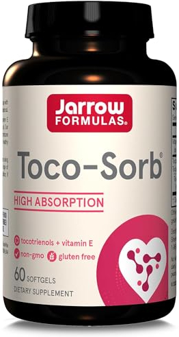 Jarrow Formulas, Toco-Sorb, Tocotriénols Mixtes & Vitamine E, 60 Capsules molles, Testé en Laboratoire, Sans Gluten, Sans Soja, Sans OGM