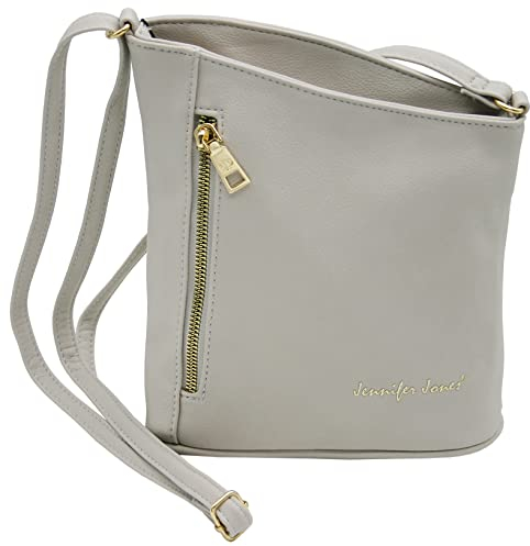JENNIFER JONES - Modische Damen Handtasche - Umhängetasche - Crossbody Bag - Schultertasche mit verstellbarem Henkel (Style B, Hellgrau)