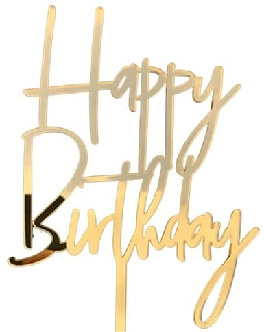 Emma Bunting Happy Birthday Cake Topper (Gold Acrylic) Cake Decoration