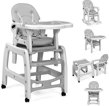 DREAMADE 3 in 1 Hochstuhl Baby, Wandelbarer Fütterungsstuhl mit Verstellbarem Rückenlehne & Abnehmbarem Tablett,Kinderessstuhl mit abschließbarer Räder, für Kleinkinder von 6 bis 36 Monate (Beige)
