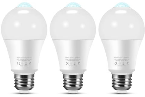 Torkase Ampoule Detecteur de Mouvement, Ampoule E27 LED 13W 1100LM Blanc Chaud 2700K avec Capteur de Mouvement, Auto On/Off Ampoule LED pour Escalier Jardin Balcon Garage, Lot de 3