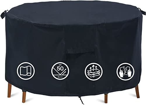 Garden Furniture Covers Waterproof, Garden Table Cover Round Patio Furniture Table Covers Outdoor Round Table Cover Patio Set Cover Protection Windproof Anti-UV Circular (Ø130x70cm)
