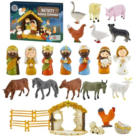 Weihnachten Adventskalender 2023, 24pcs Krippe Adventskalender Set, Saisonale Dekoration für Jungen Mädchen Teens Kinder Kleinkind
